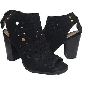 New Directions HAYDEN Black Peep Toe Chunky Heels 7.5
